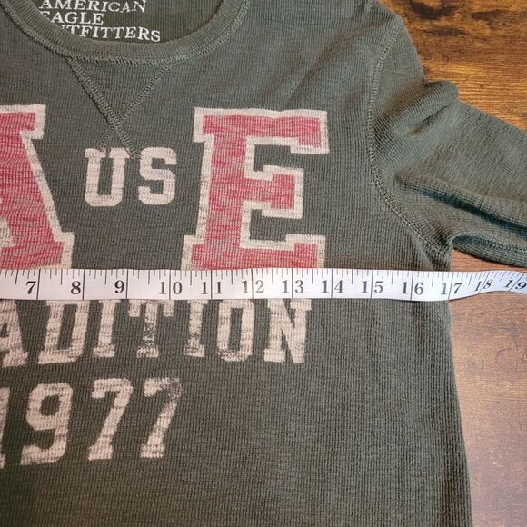 American Eagle Vintage Fit Thermal Logo Shirt Size S Olive Green Stretch - Picture 5 of 8